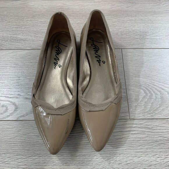 LANVIN TAN PATENT LEATHER POINTED TOE FLATS WITH RIBBON TRIM SIZE 36 - Picture 12 of 16